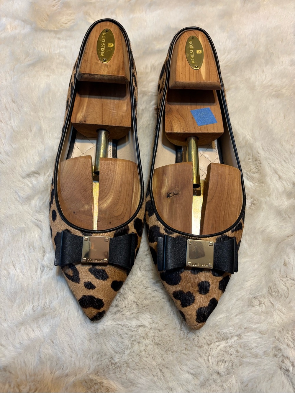 Cole Haan Tali Bow Skimmer Leopard Haircalf Pointed Flats 11B